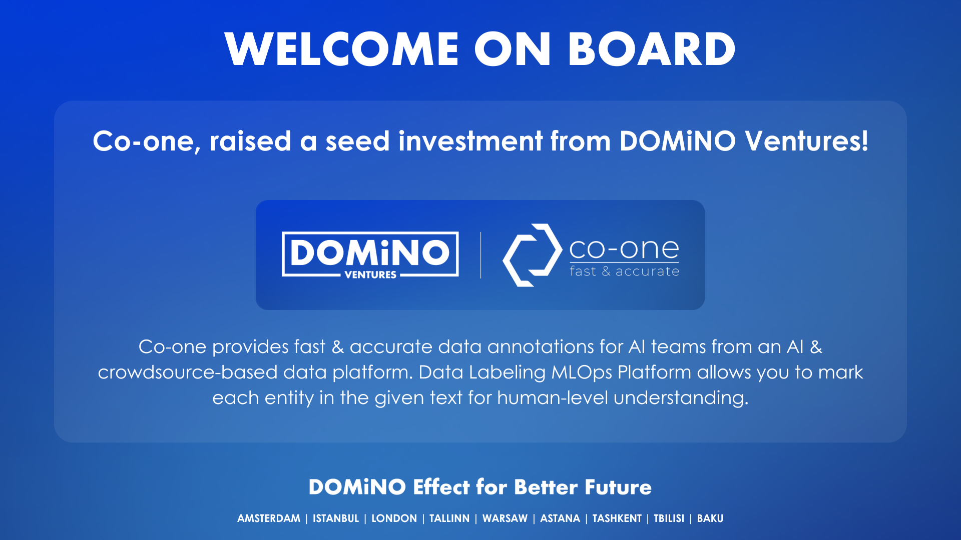 Co-one with a valuation of €4.2 M has received its first investment.
